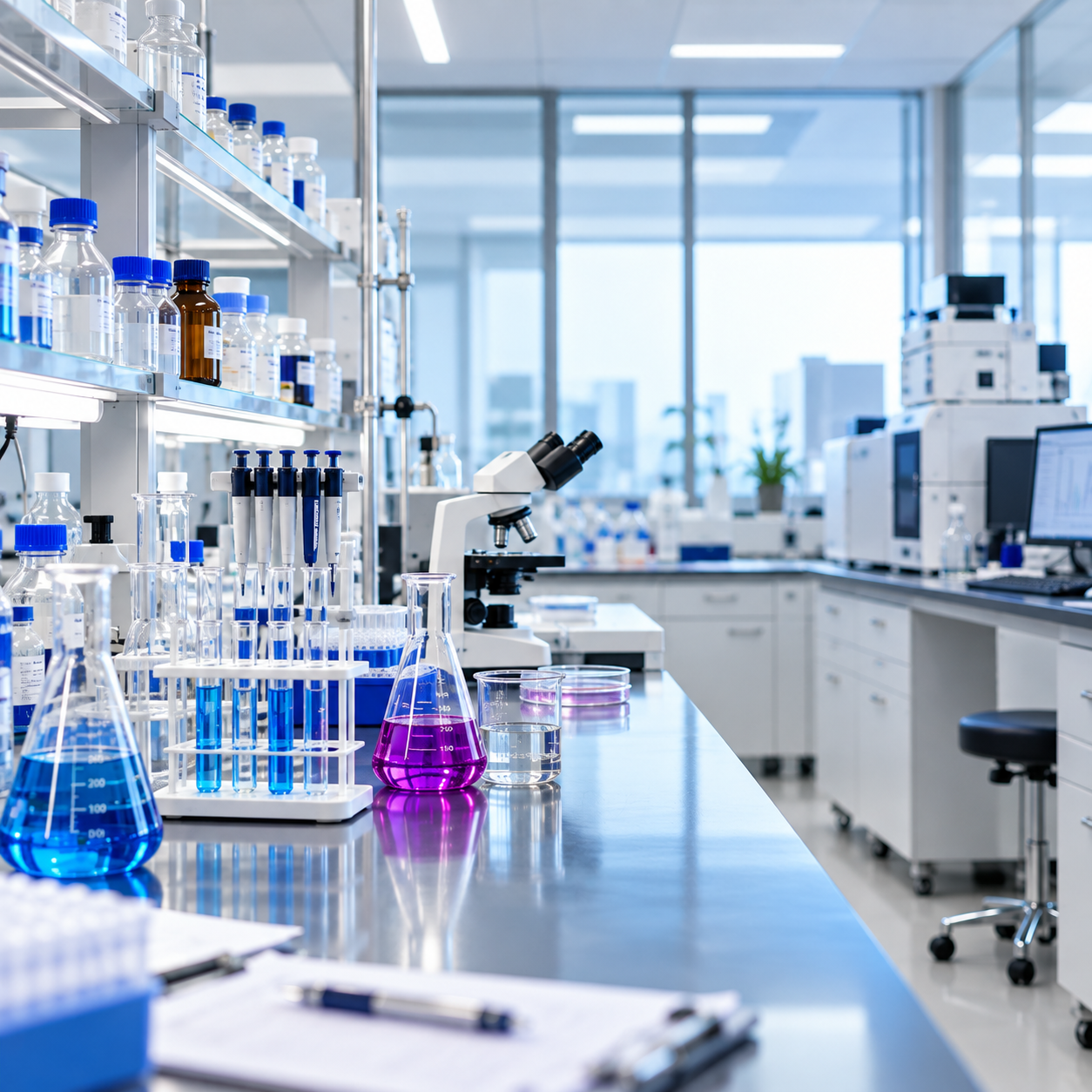Laboratory glassware and analytical equipment at Urmi Chemicals